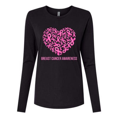 Breast Cancer Awareness Pink Ribbon Heart Womens Cotton Relaxed Long Sleeve T-Shirt