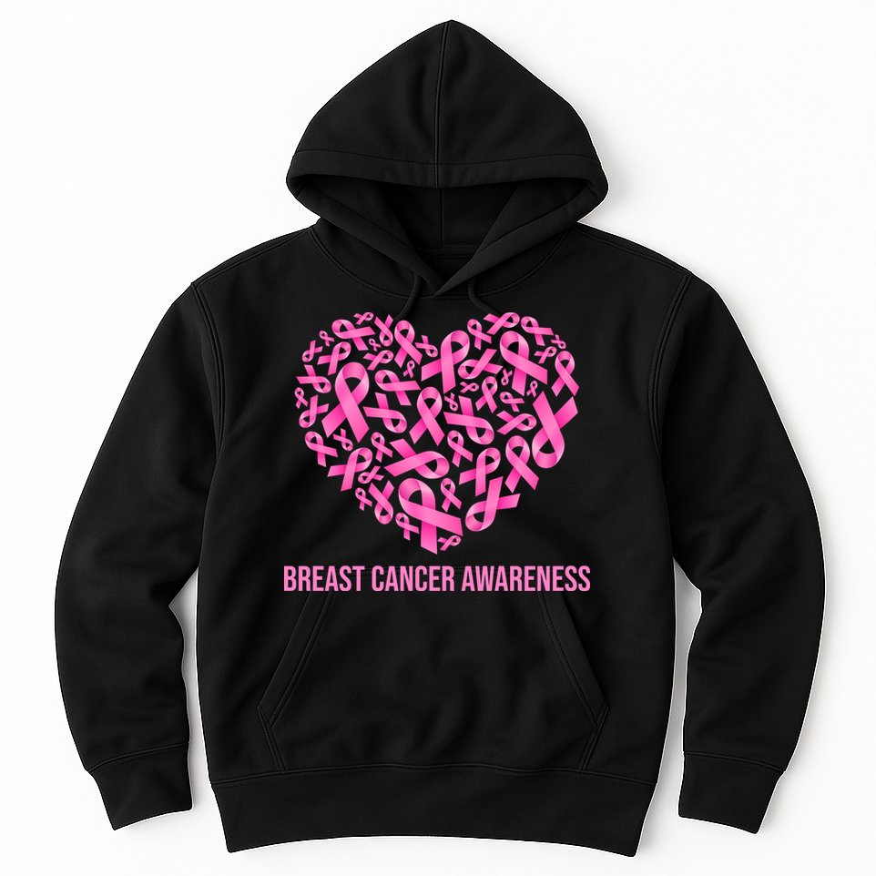 Breast Cancer Awareness Pink Ribbon Heart Hoodie