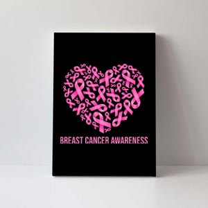 Breast Cancer Awareness Pink Ribbon Heart Canvas