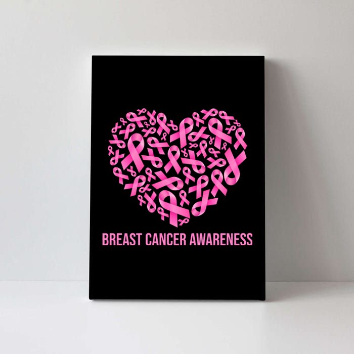 Breast Cancer Awareness Pink Ribbon Heart Canvas