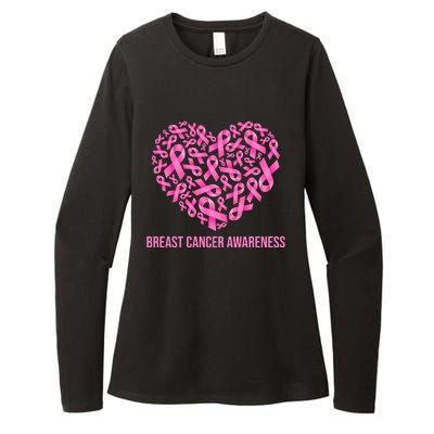 Breast Cancer Awareness Pink Ribbon Heart Womens CVC Long Sleeve Shirt