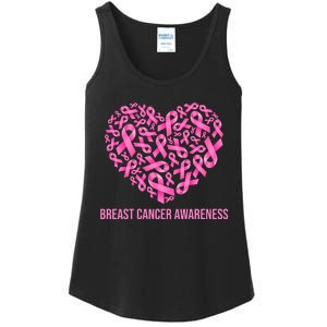 Breast Cancer Awareness Pink Ribbon Heart Ladies Essential Tank