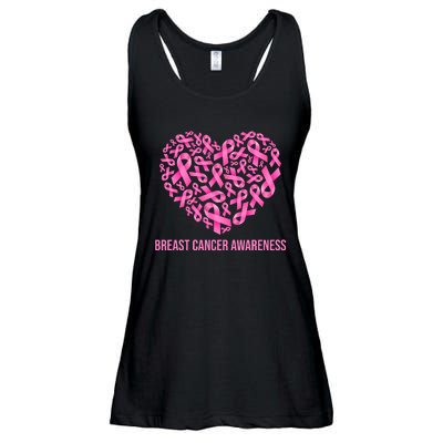 Breast Cancer Awareness Pink Ribbon Heart Ladies Essential Flowy Tank