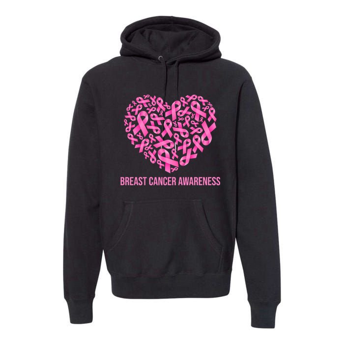 Breast Cancer Awareness Pink Ribbon Heart Premium Hoodie