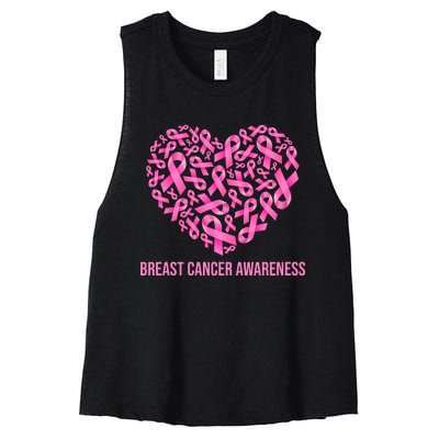 Breast Cancer Awareness Pink Ribbon Heart Women's Racerback Cropped Tank