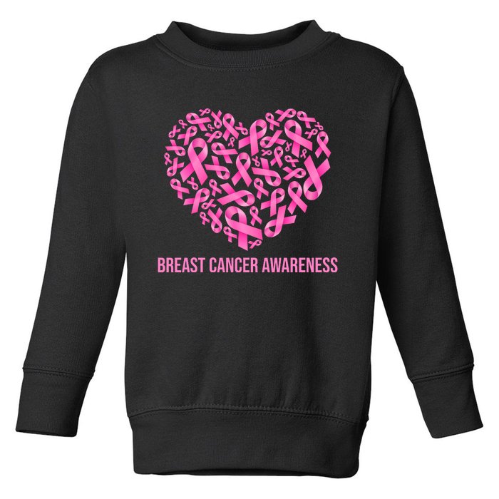 Breast Cancer Awareness Pink Ribbon Heart Toddler Sweatshirt