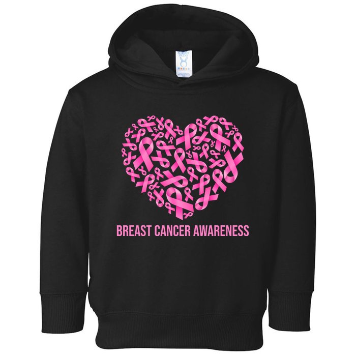 Breast Cancer Awareness Pink Ribbon Heart Toddler Hoodie