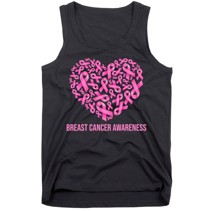 Breast Cancer Awareness Pink Ribbon Heart Tank Top