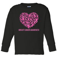 Breast Cancer Awareness Pink Ribbon Heart Toddler Long Sleeve Shirt