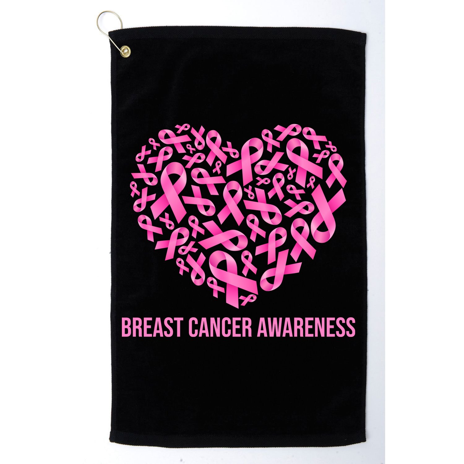 Breast Cancer Awareness Pink Ribbon Heart Golf Towel