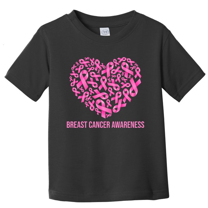 Breast Cancer Awareness Pink Ribbon Heart Toddler T-Shirt