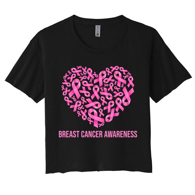 Breast Cancer Awareness Pink Ribbon Heart Crop Top