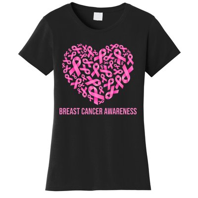 Breast Cancer Awareness Pink Ribbon Heart Women's T-Shirt