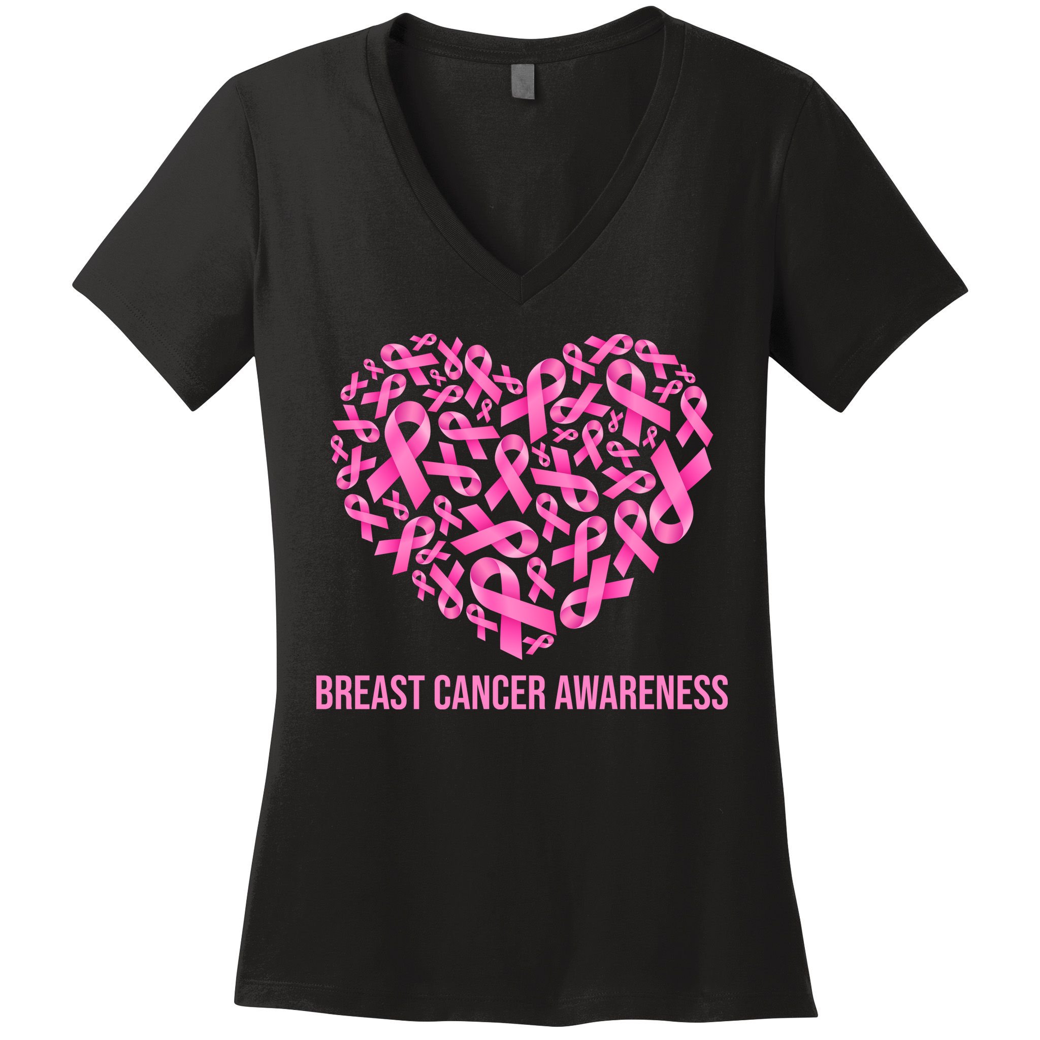 Breast Cancer Awareness Pink Ribbon Heart Women's V-Neck T-Shirt