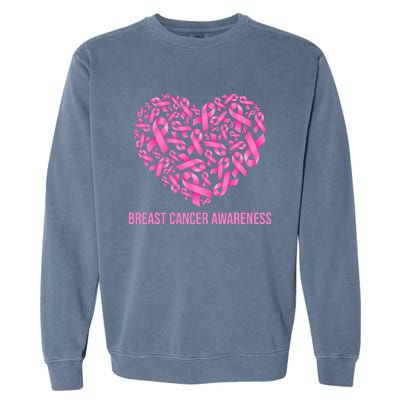 Breast Cancer Awareness Pink Ribbon Heart Garment-Dyed Sweatshirt