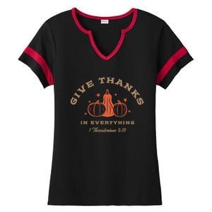 Boho Christian Autumn Give Thanks Pumpkins And Bible Verse Meaningful Gift Ladies Halftime Notch Neck Tee