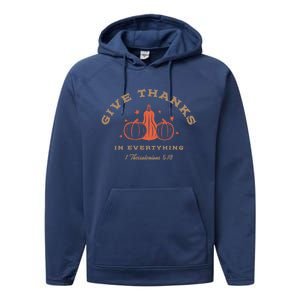 Boho Christian Autumn Give Thanks Pumpkins And Bible Verse Meaningful Gift Performance Fleece Hoodie