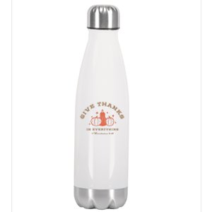 Boho Christian Autumn Give Thanks Pumpkins And Bible Verse Meaningful Gift Stainless Steel Insulated Water Bottle