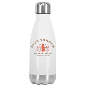 Boho Christian Autumn Give Thanks Pumpkins And Bible Verse Meaningful Gift Stainless Steel Insulated Water Bottle