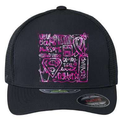 Breast Cancer Awareness Superhero Quotes Flexfit Unipanel Trucker Cap