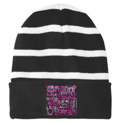 Breast Cancer Awareness Superhero Quotes Striped Beanie with Solid Band