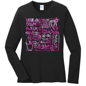 Breast Cancer Awareness Superhero Quotes Ladies Long Sleeve Shirt