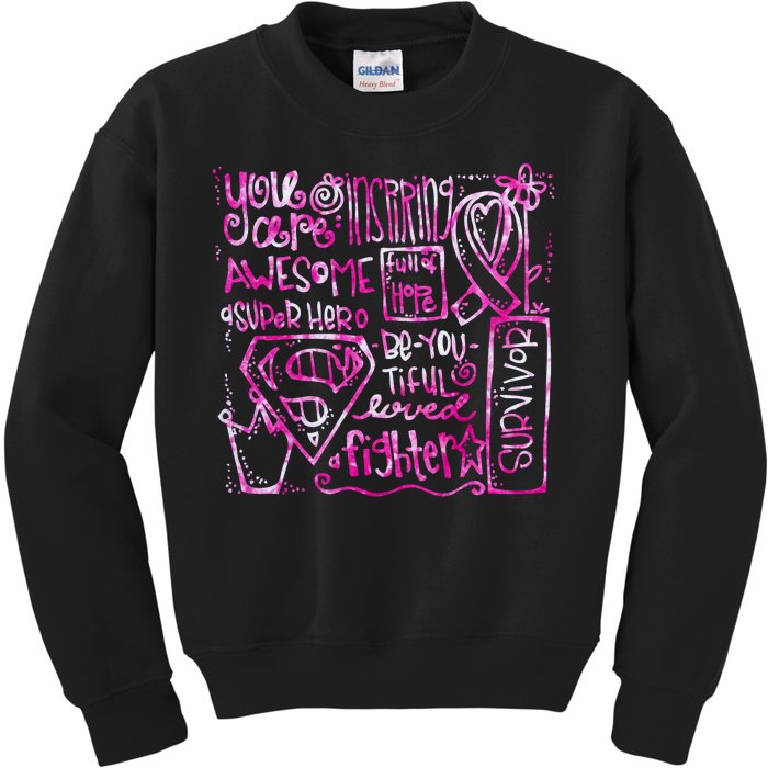 Breast Cancer Awareness Superhero Quotes Kids Sweatshirt