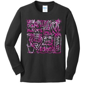 Breast Cancer Awareness Superhero Quotes Kids Long Sleeve Shirt