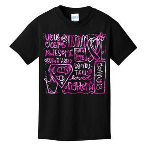 Breast Cancer Awareness Superhero Quotes Kids T-Shirt