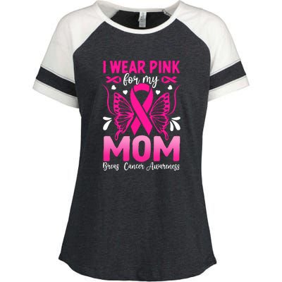 Breast Cancer Awareness I Wear Pink For My Mom Ribbon Butterfly Gift Enza Ladies Jersey Colorblock Tee