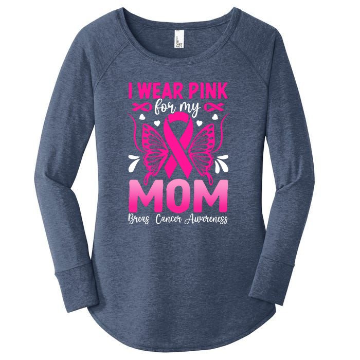 Breast Cancer Awareness I Wear Pink For My Mom Ribbon Butterfly Gift Women's Perfect Tri Tunic Long Sleeve Shirt