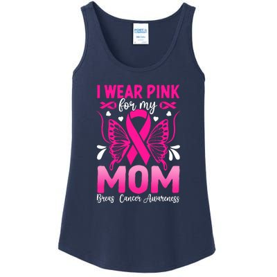 Breast Cancer Awareness I Wear Pink For My Mom Ribbon Butterfly Gift Ladies Essential Tank