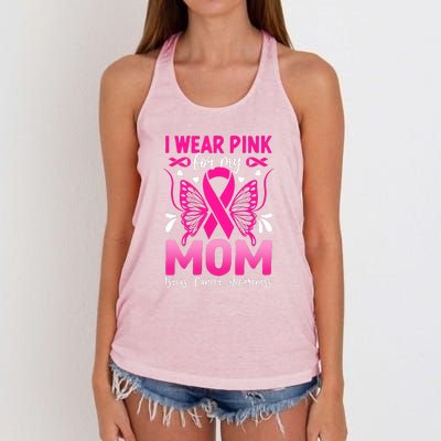 Breast Cancer Awareness I Wear Pink For My Mom Ribbon Butterfly Gift Women's Knotted Racerback Tank