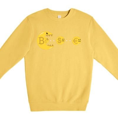 Bitcoin Chases And Eats The Dollar Euro For Crypto Fans Premium Crewneck Sweatshirt