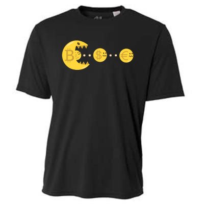 Bitcoin Chases And Eats The Dollar Euro For Crypto Fans Cooling Performance Crew T-Shirt