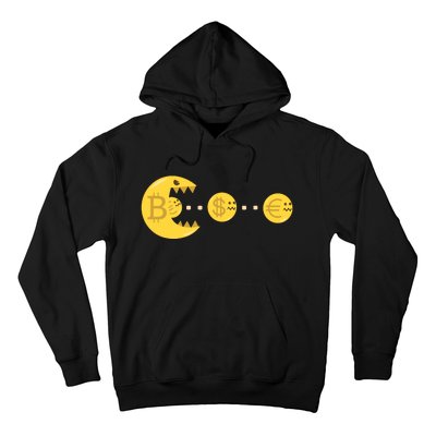 Bitcoin Chases And Eats The Dollar Euro For Crypto Fans Hoodie