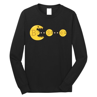 Bitcoin Chases And Eats The Dollar Euro For Crypto Fans Long Sleeve Shirt