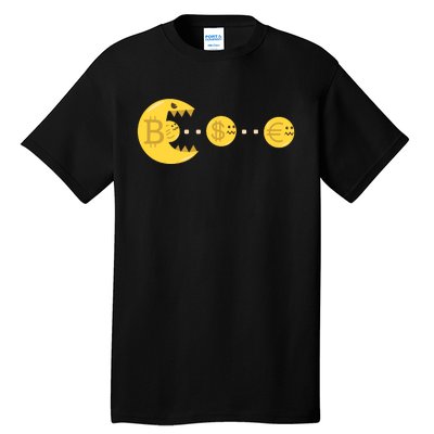 Bitcoin Chases And Eats The Dollar Euro For Crypto Fans Tall T-Shirt