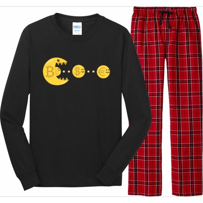 Bitcoin Chases And Eats The Dollar Euro For Crypto Fans Long Sleeve Pajama Set