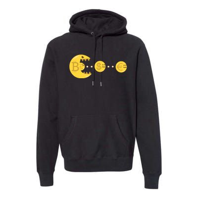 Bitcoin Chases And Eats The Dollar Euro For Crypto Fans Premium Hoodie