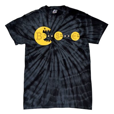 Bitcoin Chases And Eats The Dollar Euro For Crypto Fans Tie-Dye T-Shirt