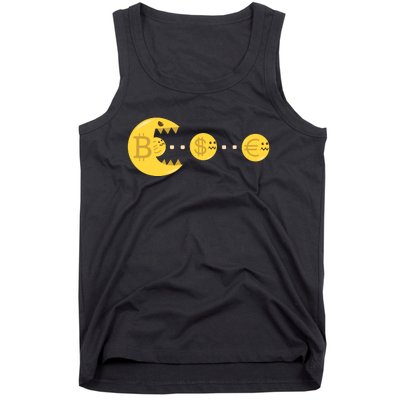 Bitcoin Chases And Eats The Dollar Euro For Crypto Fans Tank Top