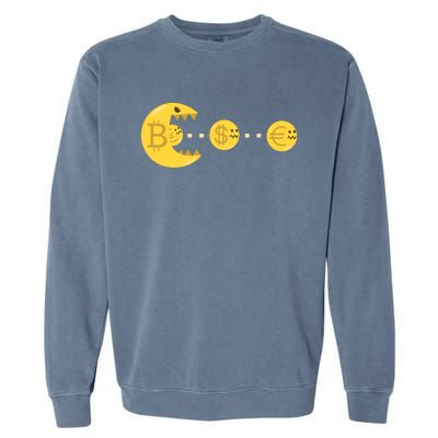 Bitcoin Chases And Eats The Dollar Euro For Crypto Fans Garment-Dyed Sweatshirt