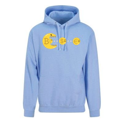 Bitcoin Chases And Eats The Dollar Euro For Crypto Fans Unisex Surf Hoodie