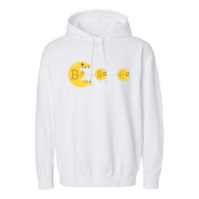 Bitcoin Chases And Eats The Dollar Euro For Crypto Fans Garment-Dyed Fleece Hoodie