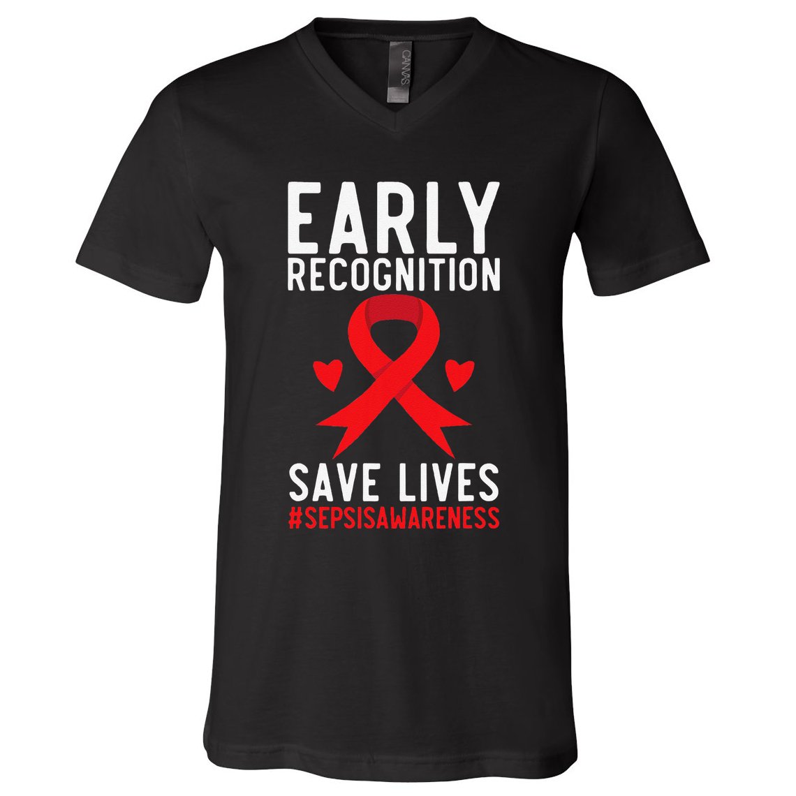Blood Cancer Awareness Leukemia Lymphoma Myeloma Red Ribbon Gift V-Neck T-Shirt