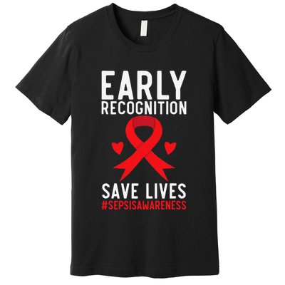 Blood Cancer Awareness Leukemia Lymphoma Myeloma Red Ribbon Gift Premium T-Shirt