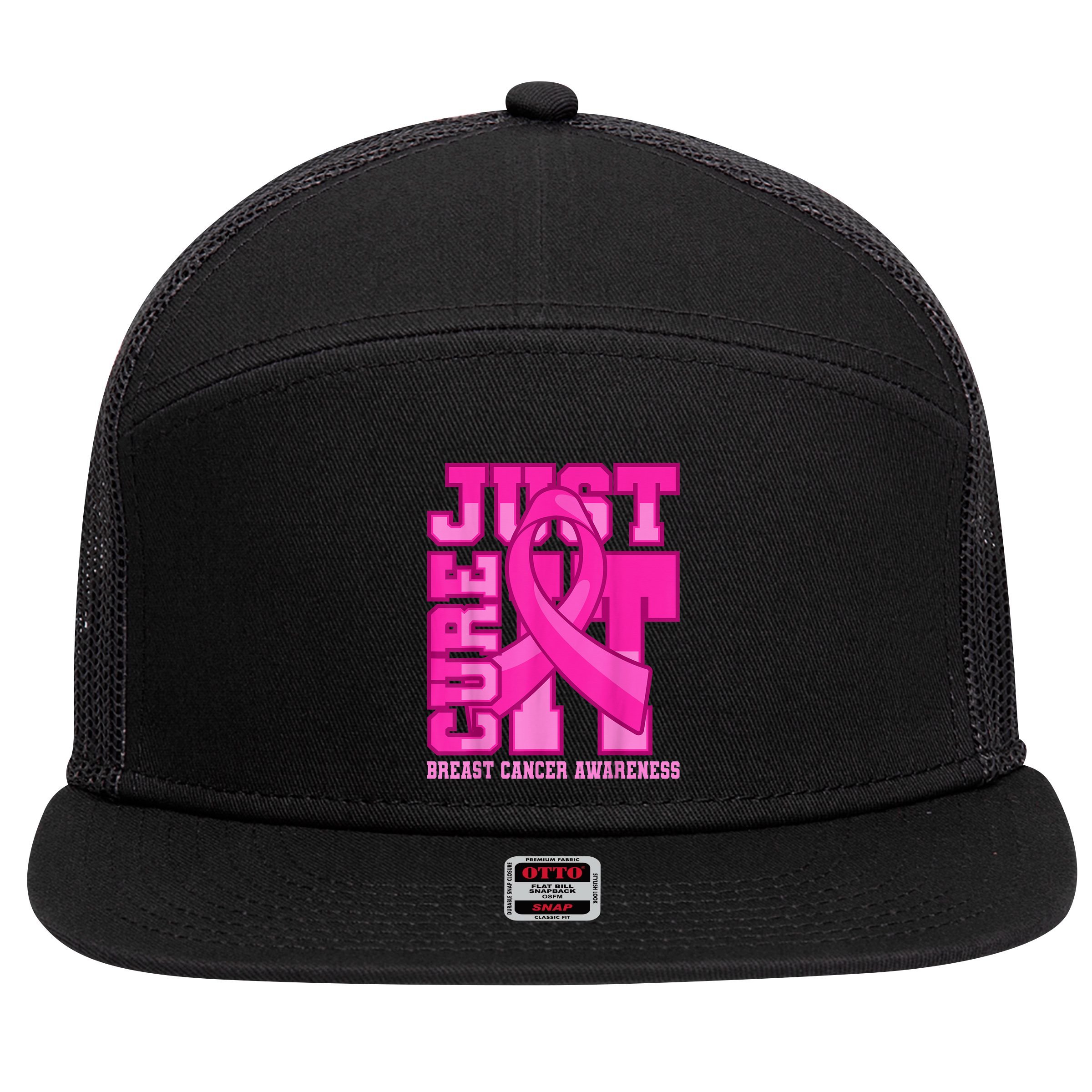 Breast Cancer Awareness Just Cure It 7 Panel Mesh Trucker Snapback Hat