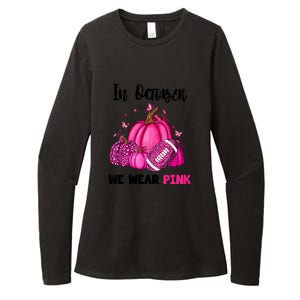 Breast Cancer Awareness Gift In October We Wear Pink Football Funny Pumpkin Womens CVC Long Sleeve Shirt