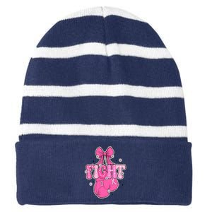 Breast Cancer Awareness Boxing Glove Striped Beanie with Solid Band